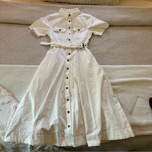 Anthropologie Freemarket Women's Belted Cotton Denim Dress White Button-Down